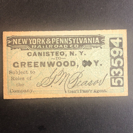 New York & Pennsylvania Railroad July 21 1917 Greenwood, NY Ticket #53594