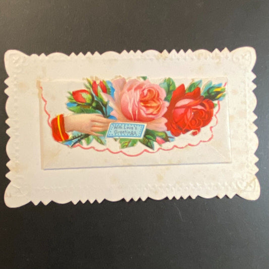 "Mrs. Henry Oneill" Victorian Die Cut Envelope Name Card Greeting Roses Hand