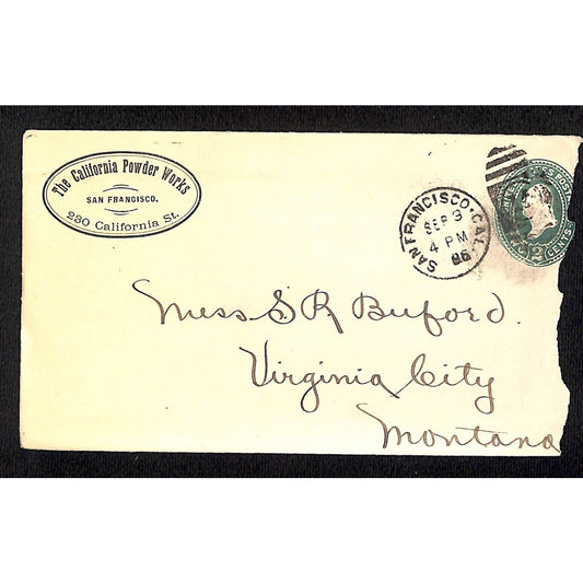 California Powder Works (Hercules) 9/3 1896 Cover S.R. Buford Virginia City, MT