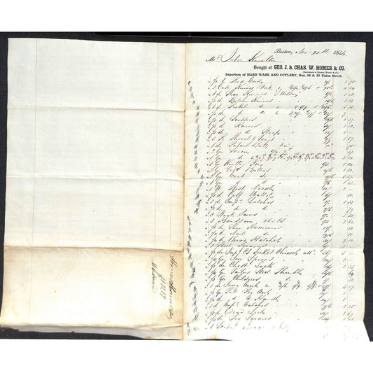 1844 Jabez Knowlton* Newburgh, ME Geo. J & Chas. W. Homer & Co. Boston Billhead