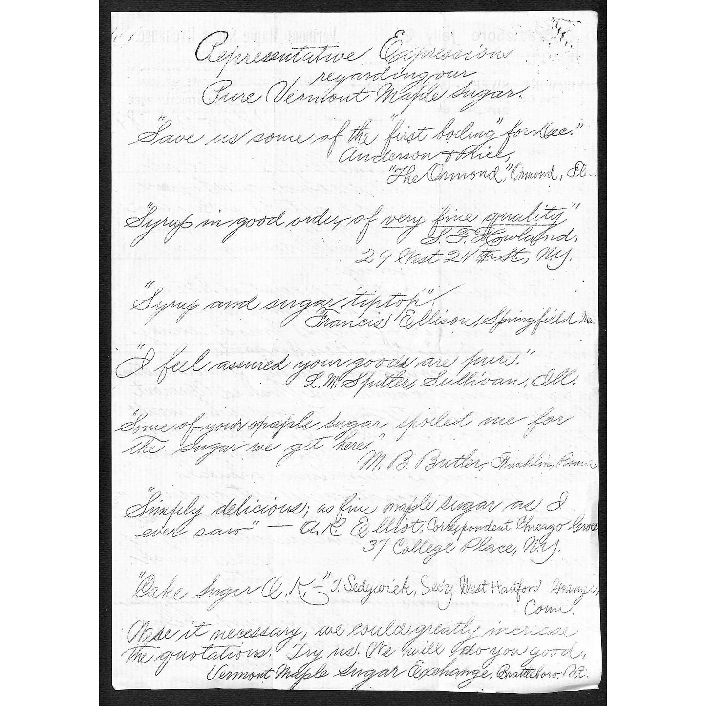 "Vermont Maple Syrup Exchange" Brattleboro Jelly Company 1889 2 Letterheads
