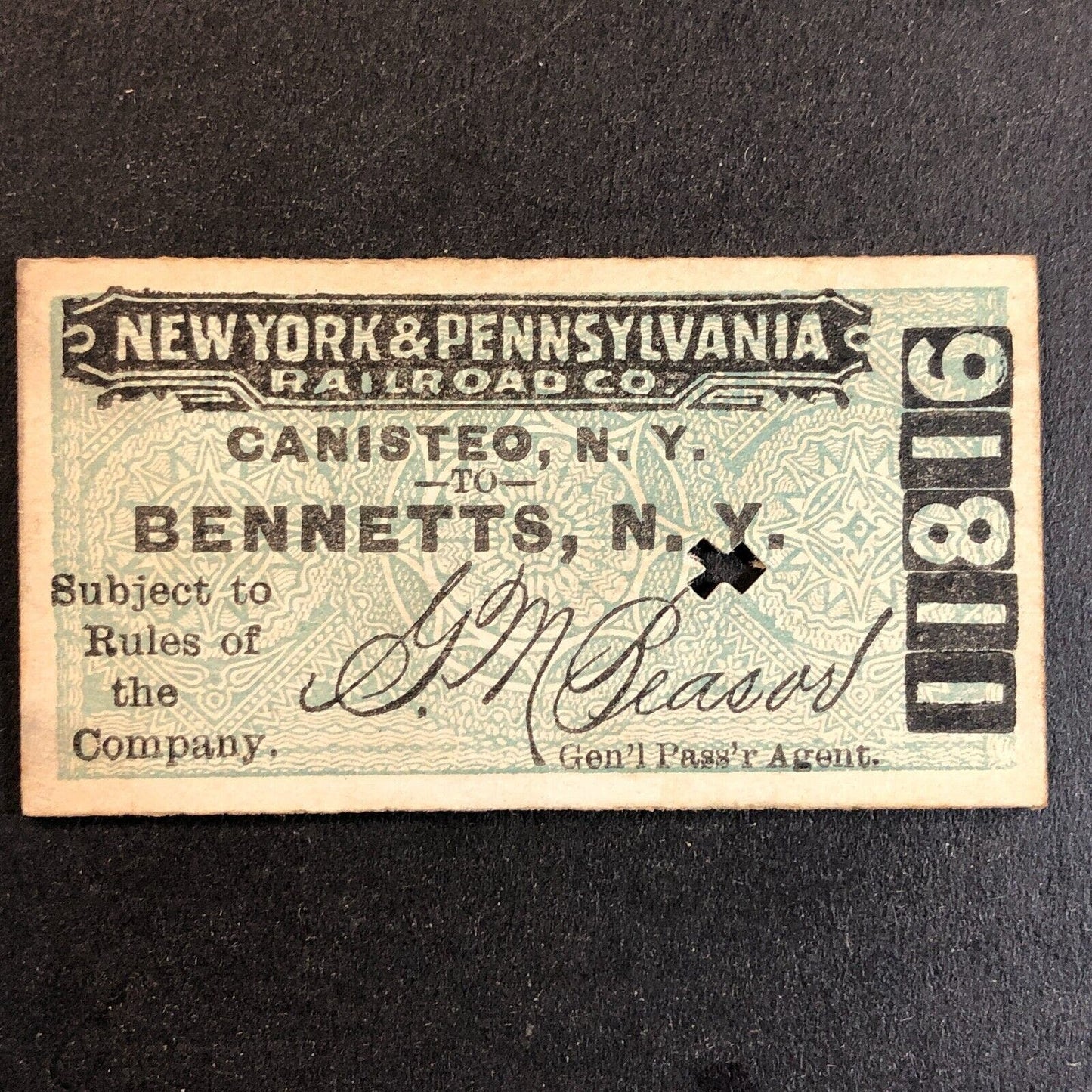 New York & Pennsylvania Railroad July 7 1917 Bennetts, NY Ticket #11816