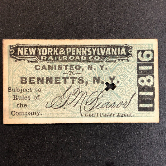 New York & Pennsylvania Railroad July 7 1917 Bennetts, NY Ticket #11816