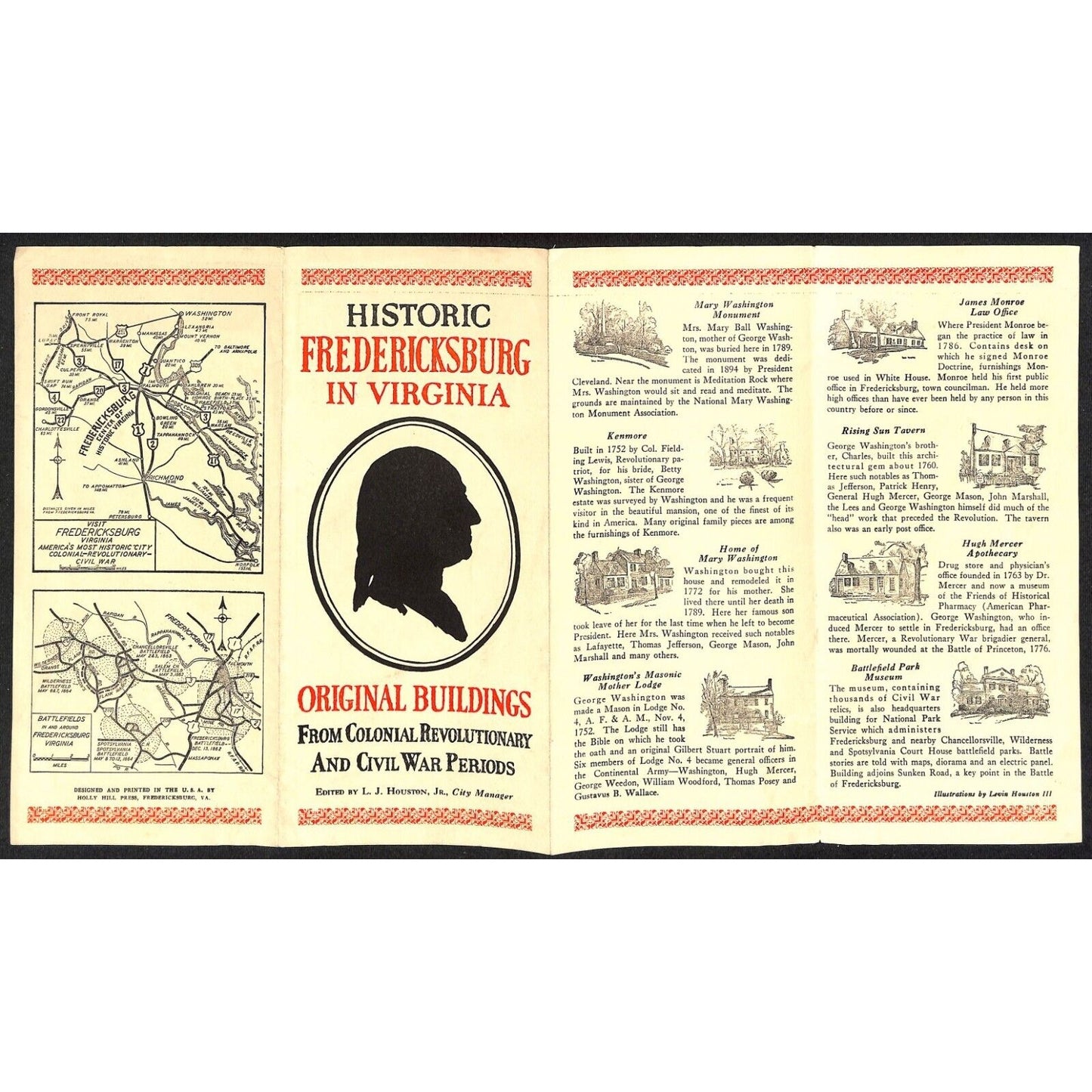 Historic Fredericksburg in Virginia Buildings c1960's-70 Travel Brochure VGC