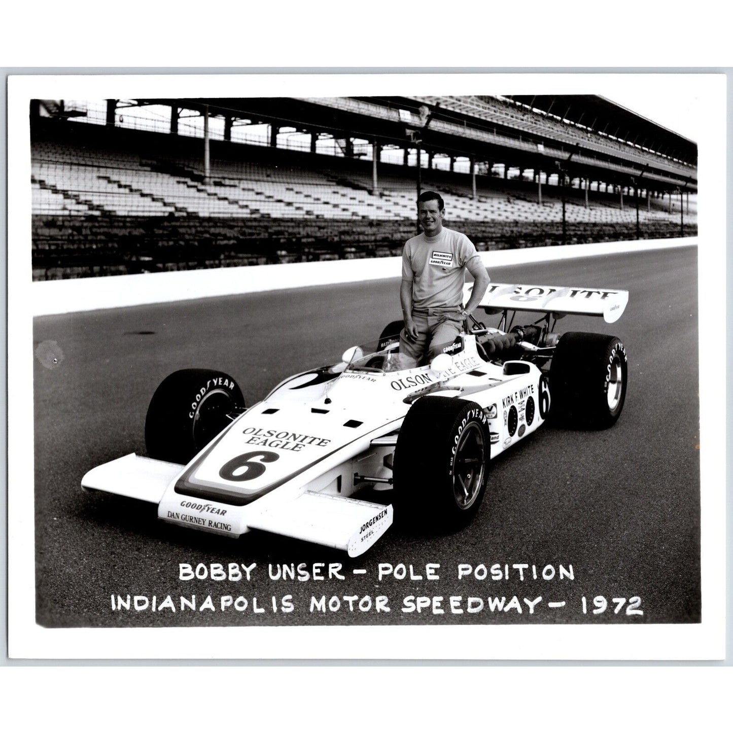 Bobby Unser 1972 Indianapolis Motor Speedway 8" x 10" Photo w/ IMS Stamp VGC