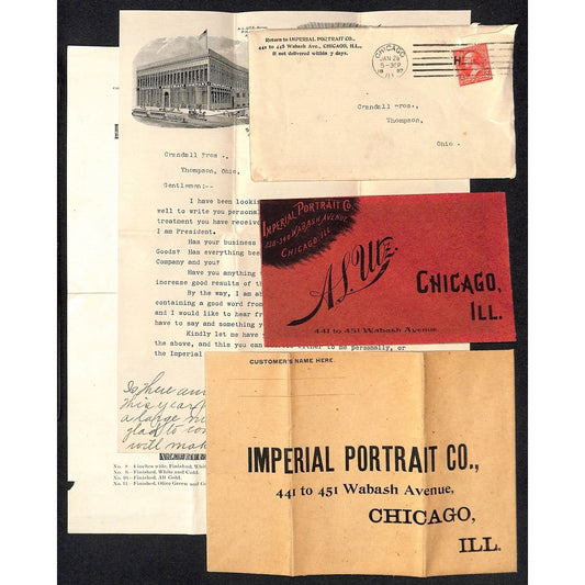 Imperial Portrait Co. Chicago 1897 Letterhead, Frame Brochure Return Envelopes