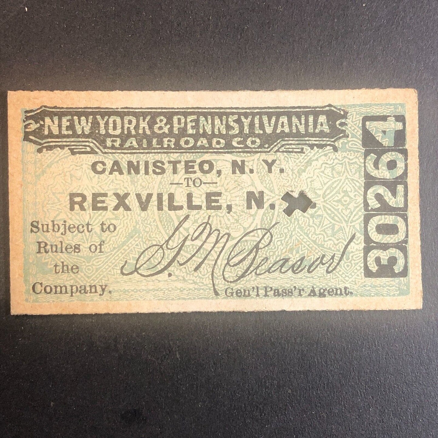 New York & Pennsylvania Railroad July 26 1917 Rexville, NY Ticket #30264