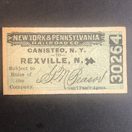 New York & Pennsylvania Railroad July 26 1917 Rexville, NY Ticket #30264