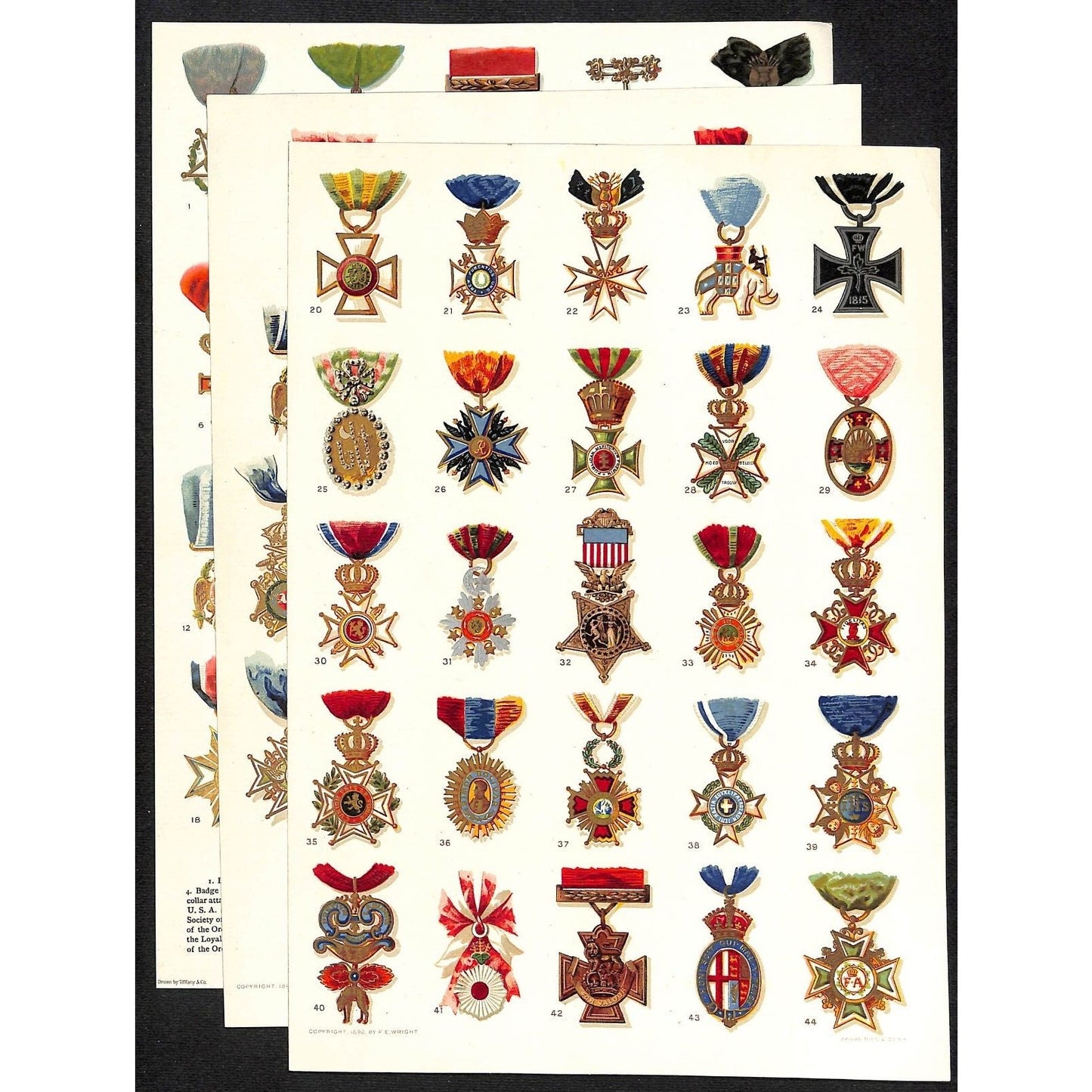 6 Mostly Victorian Decorations of Honor Medal Charts 8" x 11" - Vibrant Litho