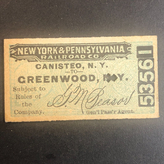 New York & Pennsylvania Railroad July 17 1917 Greenwood, NY Ticket #53561