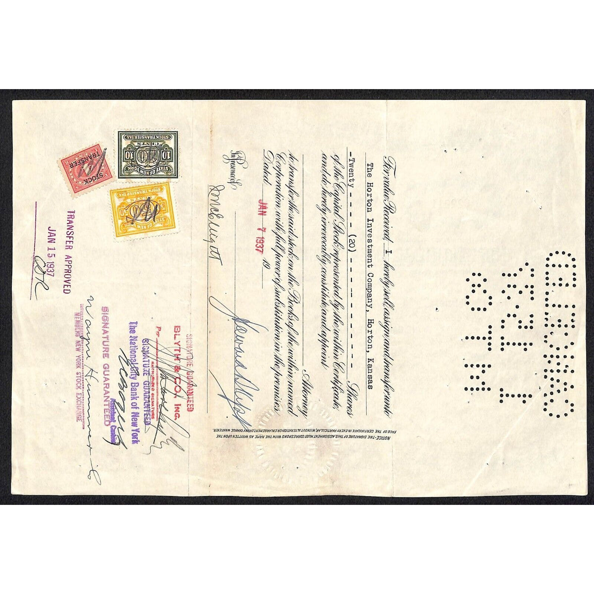 The Baltimore American Insurance Co of NY 1937 Stock Certificate Howard B. Kipp
