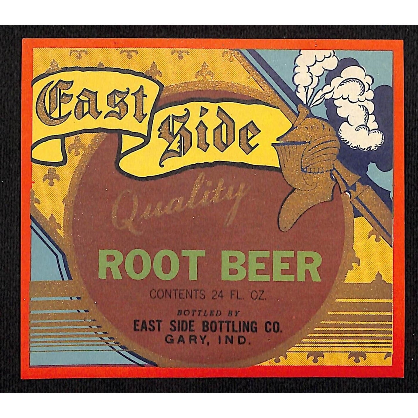 East Side Root Beer Paper Label Gary, IN c1940's-50's Knight Armour VGC Scarce
