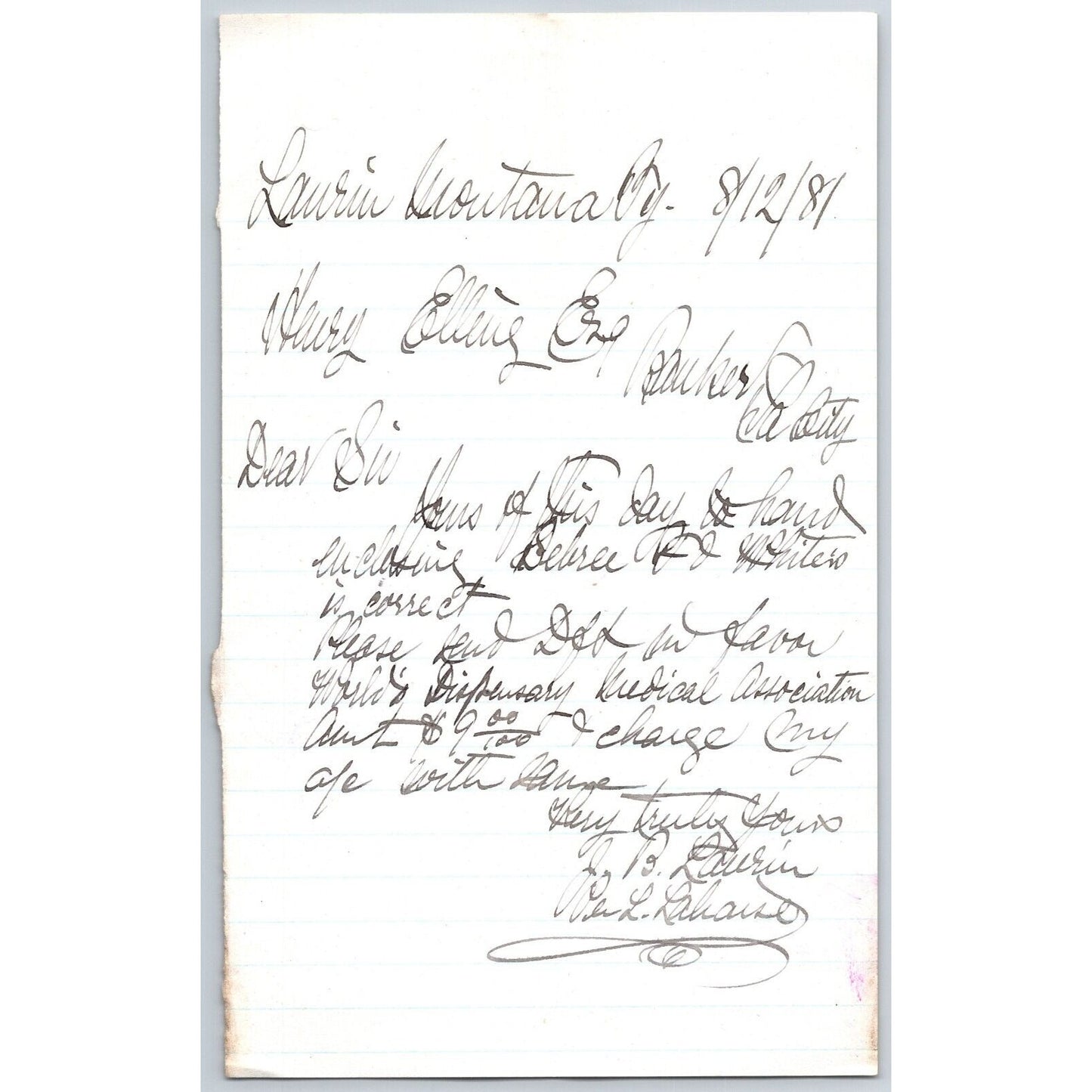1881 ALS to Henry Elling* Montana re: "World's Dispensary Medical Association"