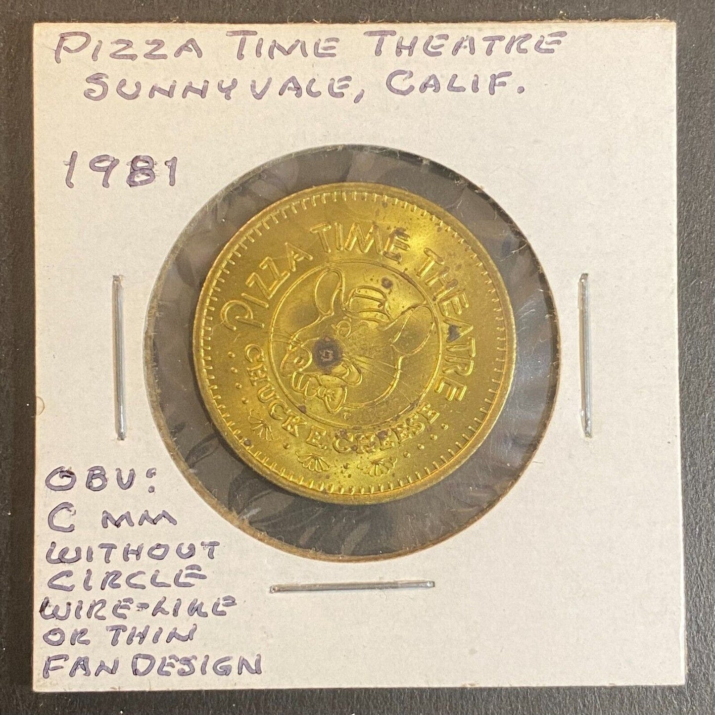 Chuck E. Cheese Pizza Time (Two Words) Theatre 1981 25c Arcade Token 25mm