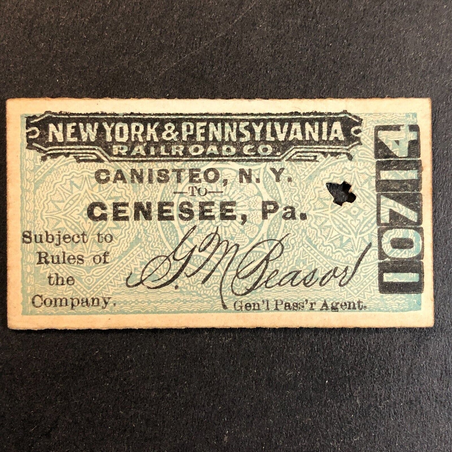 New York & Pennsylvania Railroad July 2 1917 Genesee, PA Ticket #10714