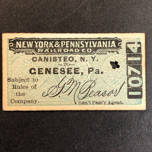 New York & Pennsylvania Railroad July 2 1917 Genesee, PA Ticket #10714