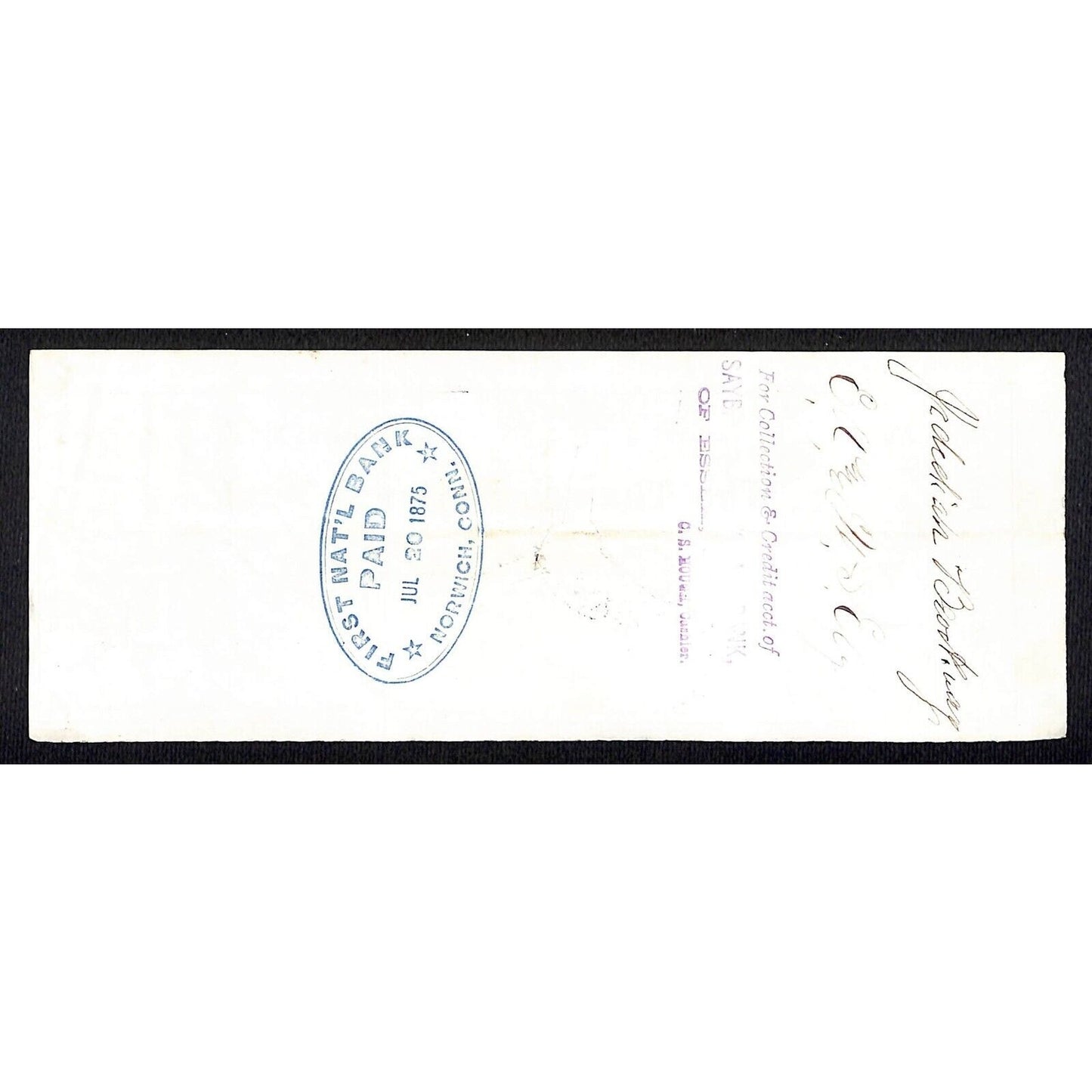 James A. Bill* 1875 Thames National Bank Lyme CT on Rev Stamp Check Stock (#24)