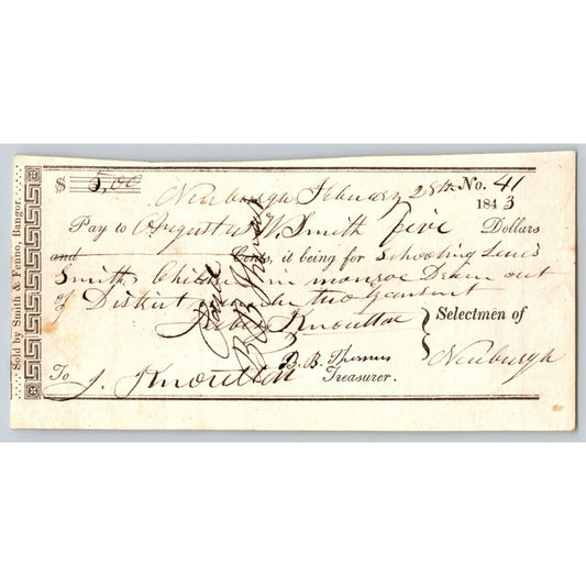 1843 Jabez Knowlton* Newburgh ME Town Check to Augustus W. Smith