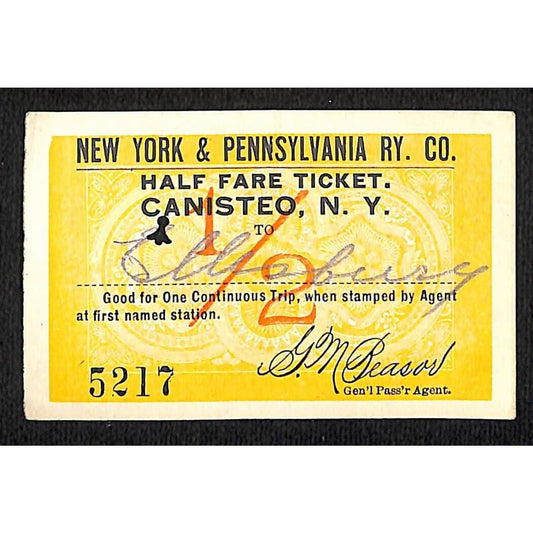 New York & Pennsylvania Railroad RY July 4 1917 Ellisburg Ticket #5217