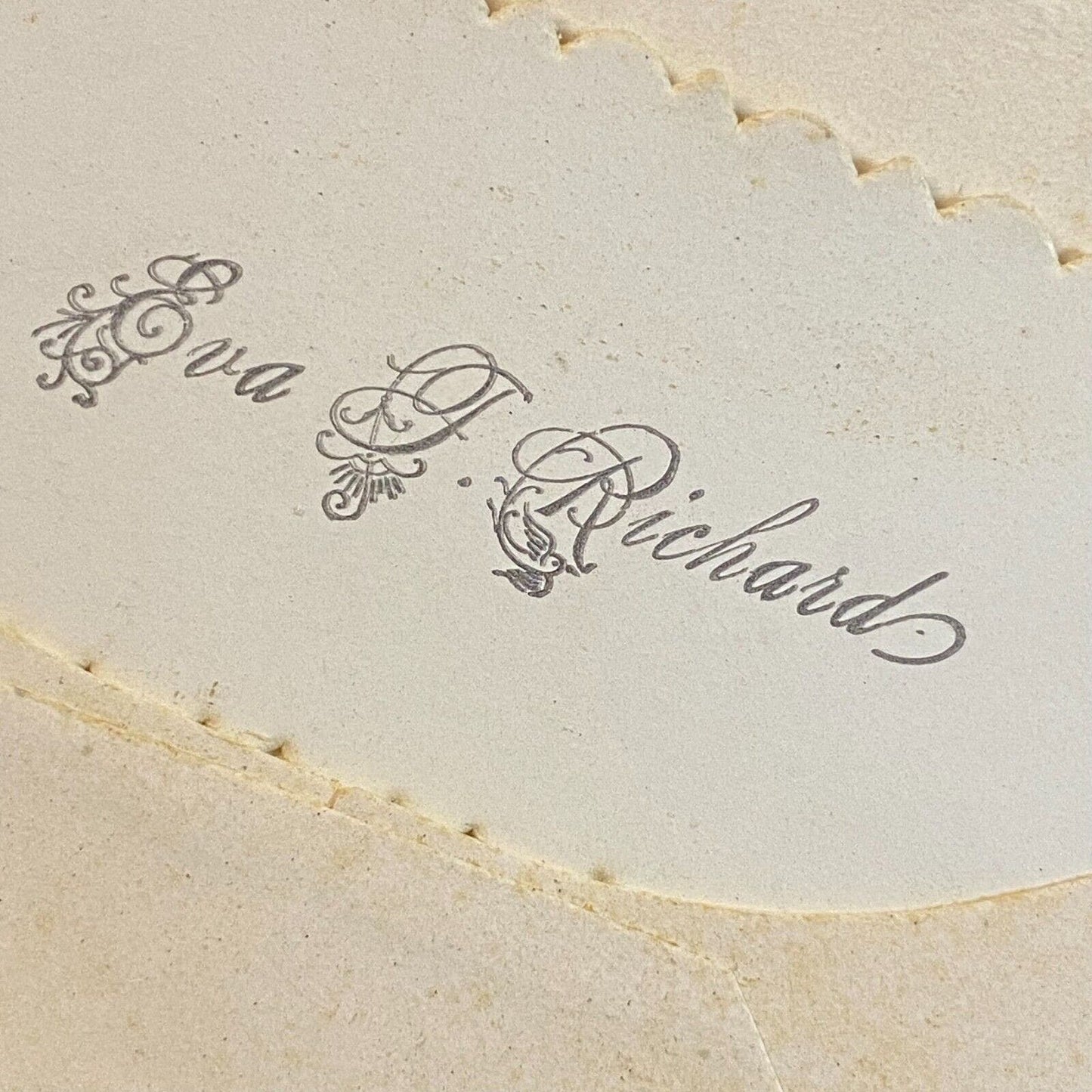 Eva F. Richard" Victorian Die Cut Envelope Name Card Greeting "All Happiness"