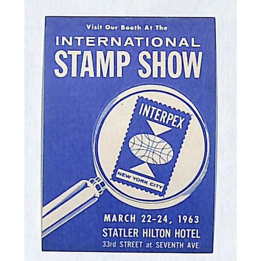 Interplex International Stamp & Coin Show Small Label Statler Hilton Hotel 1963