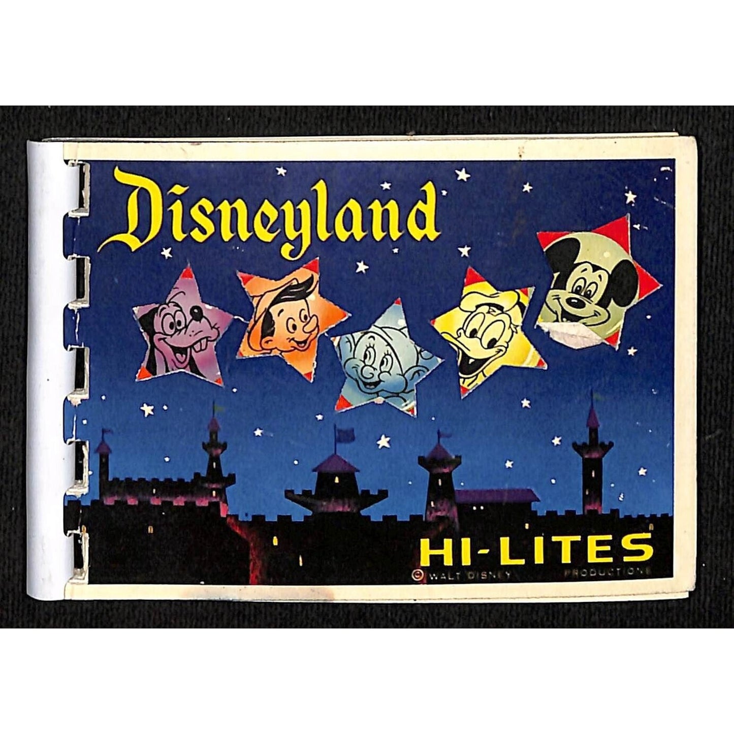 Disneyland Hi-Lites c1960's 12 Image Spiral Bound Card Stock Souvenir Booklet