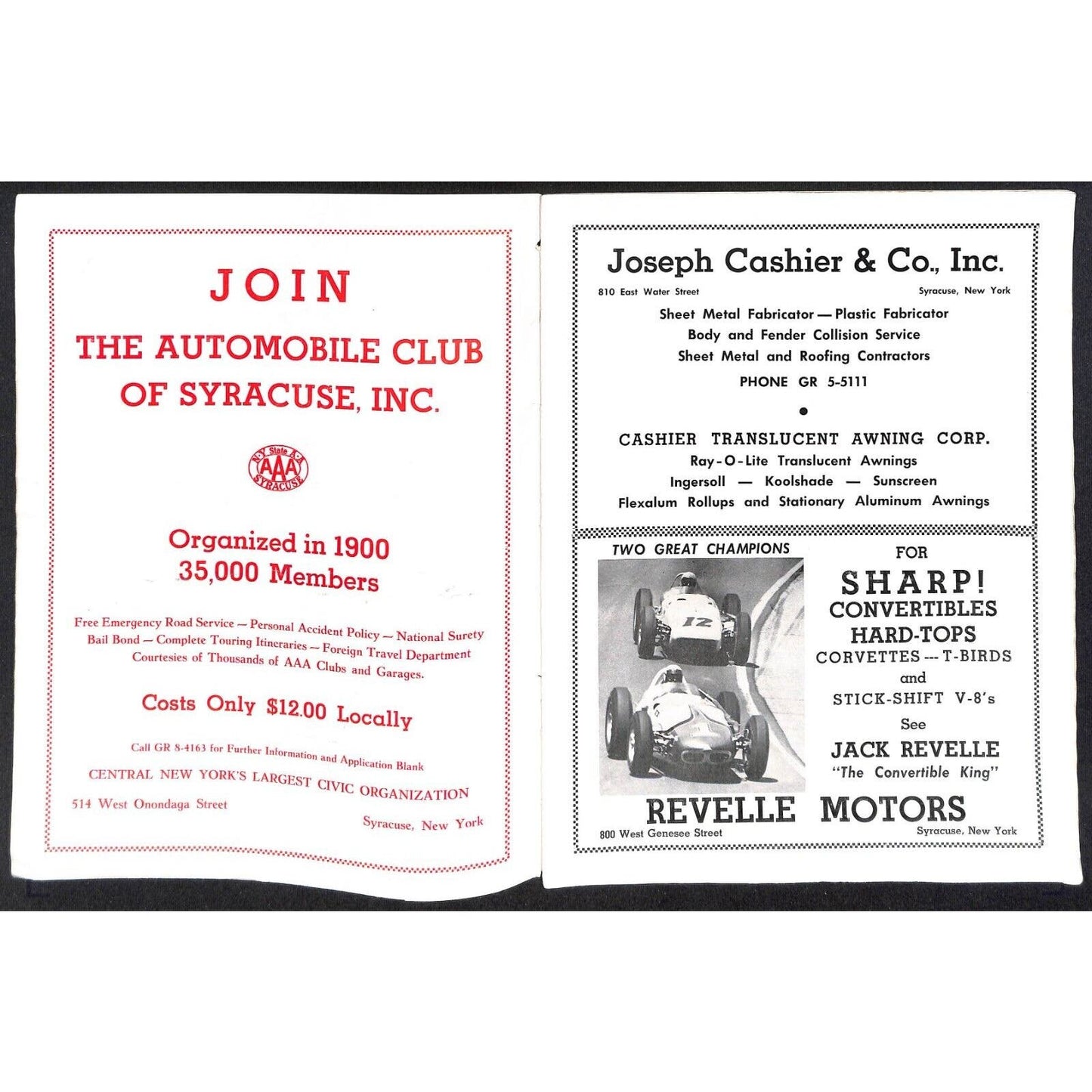 New York State Fair Auto Racing Program Stock Car Sept. 1961 24pp Scarce