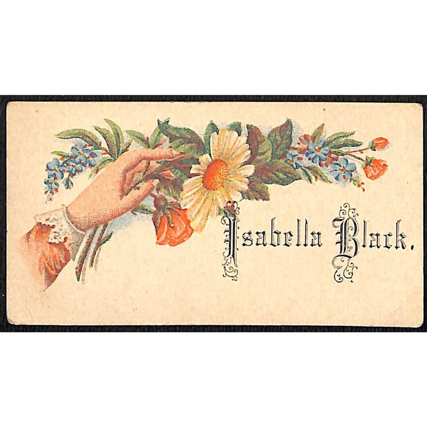 "Isabella Black" Victorian Calling Greeting Card - Floral w/ Woman's Hand