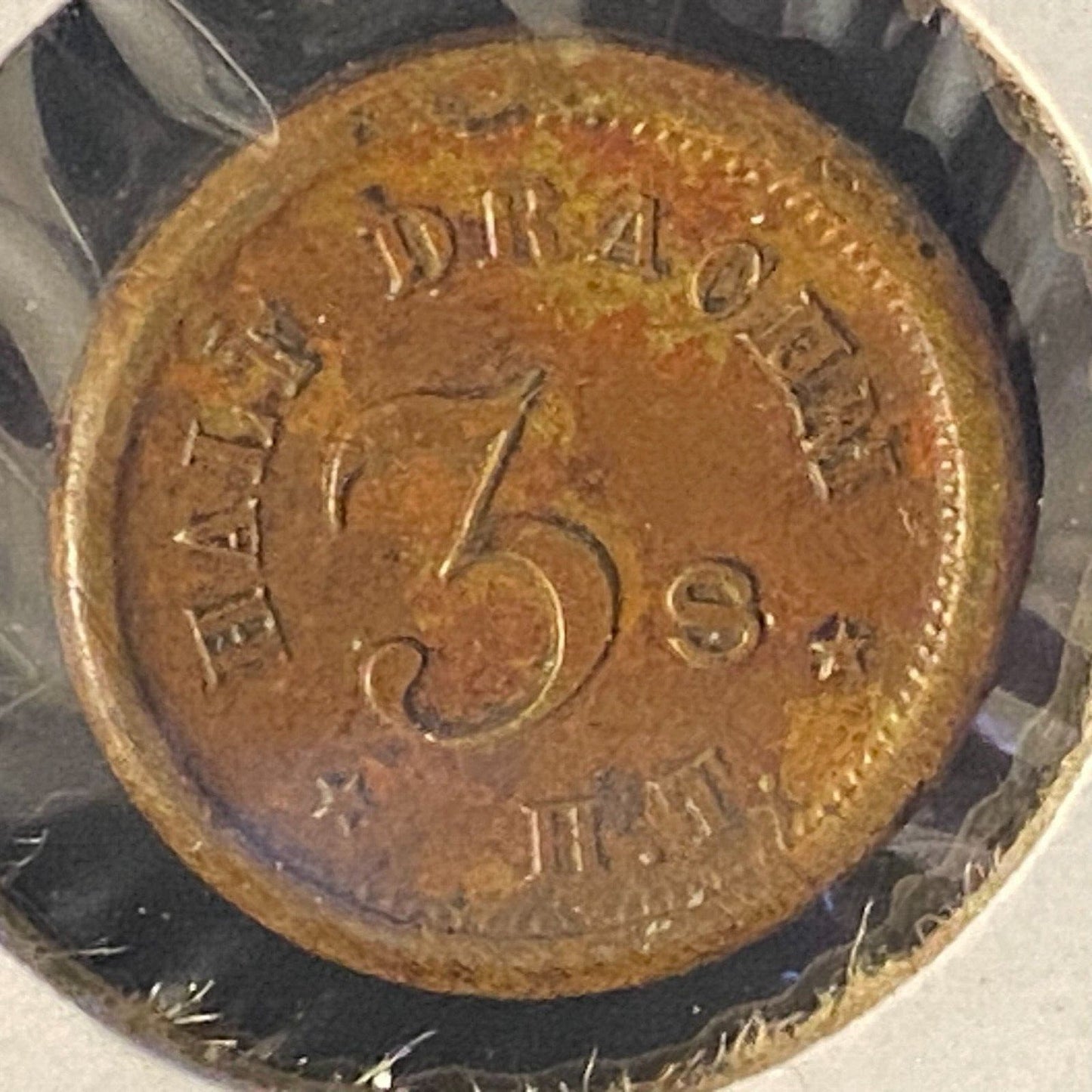 Half Drachm 3s H.T. (H. Troemner Phil.) Apothecary Weight Brass 15mm Token