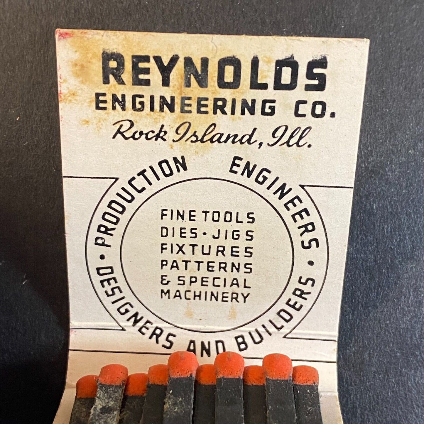 Reynolds Engineering Co. Rock Island, IL Near Full (-2) Matchbook c1950's-60's