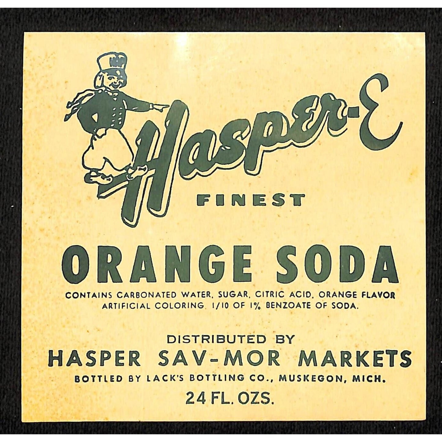 Hasper-E Orange Soda Paper Label Sav-Mor Markets Muskegon, MI c1950's VGC