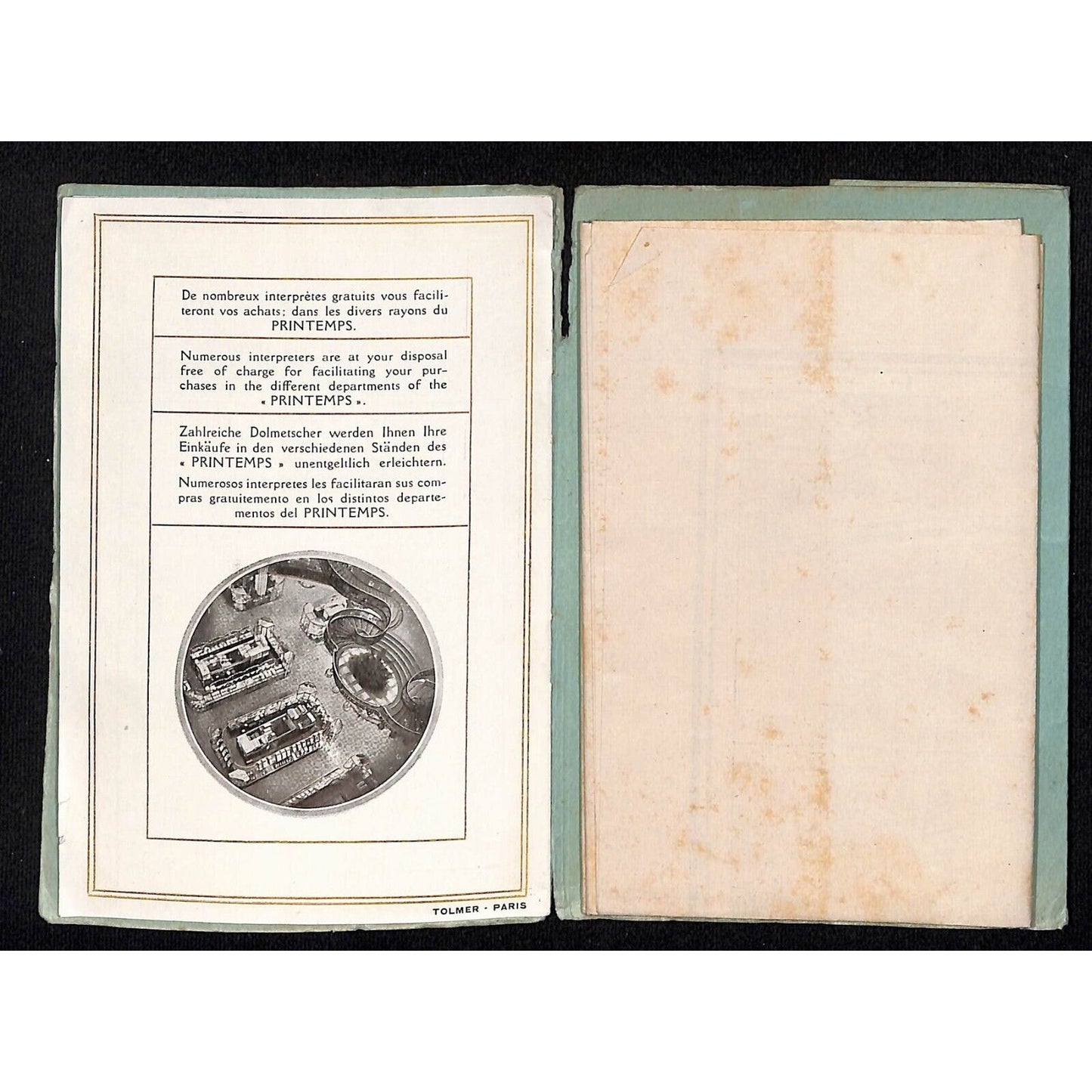 Printemps Department Stores w/ 22" x 28" Paris Monuments & Guide Map c1925