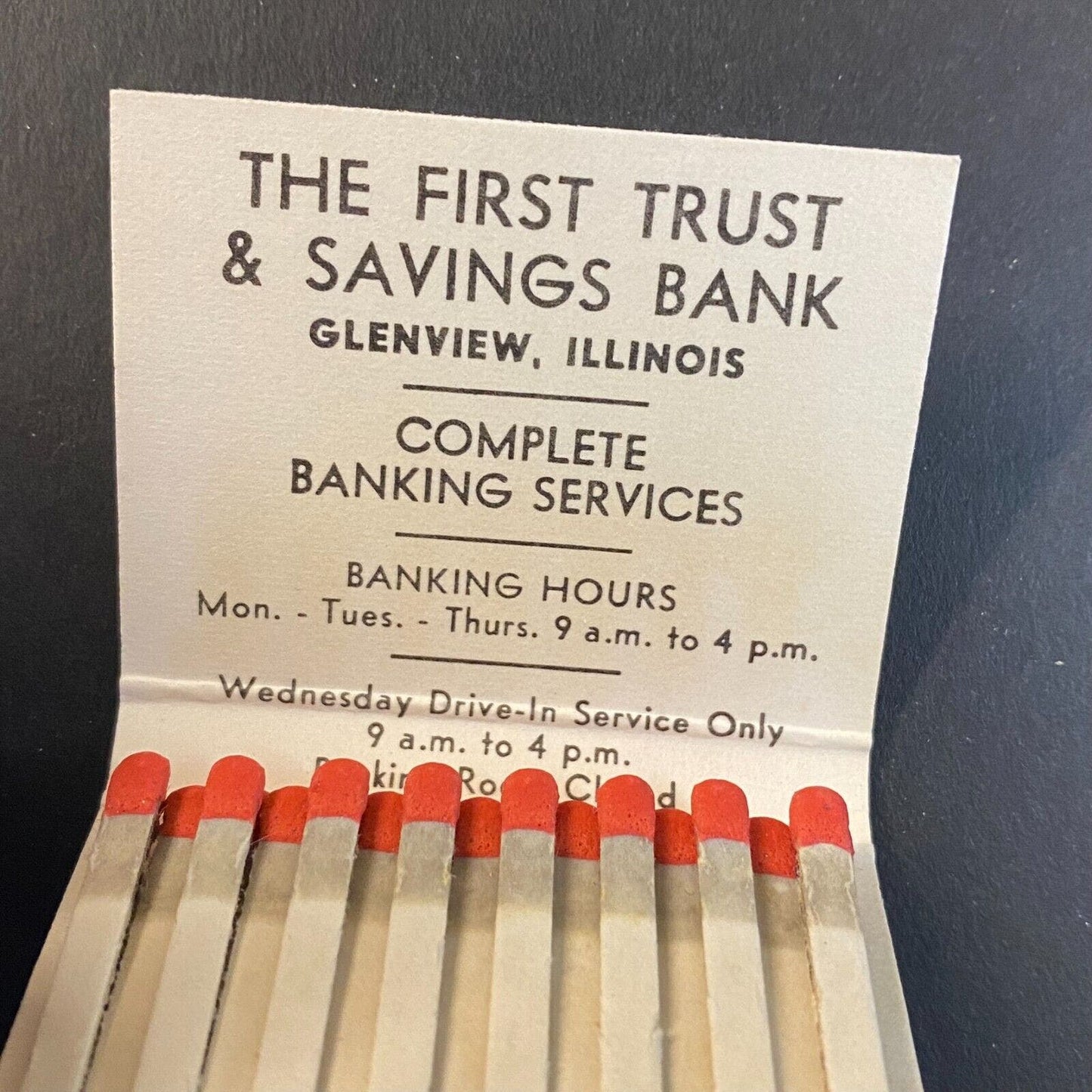 First Trust and Savings Bank Glenview, IL c1960's-1973 Full Matchbook VGC