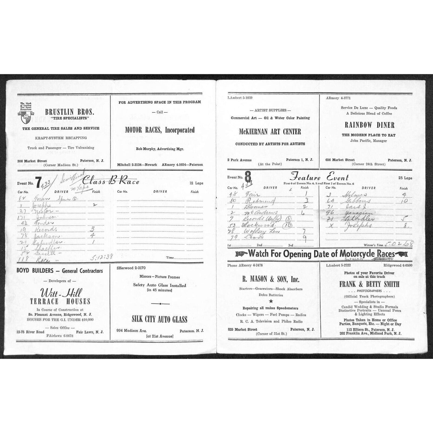 Hinchliffe Stadium Midget Auto Races 4/28/1946 Program Allan "Red" Redmond 4pp