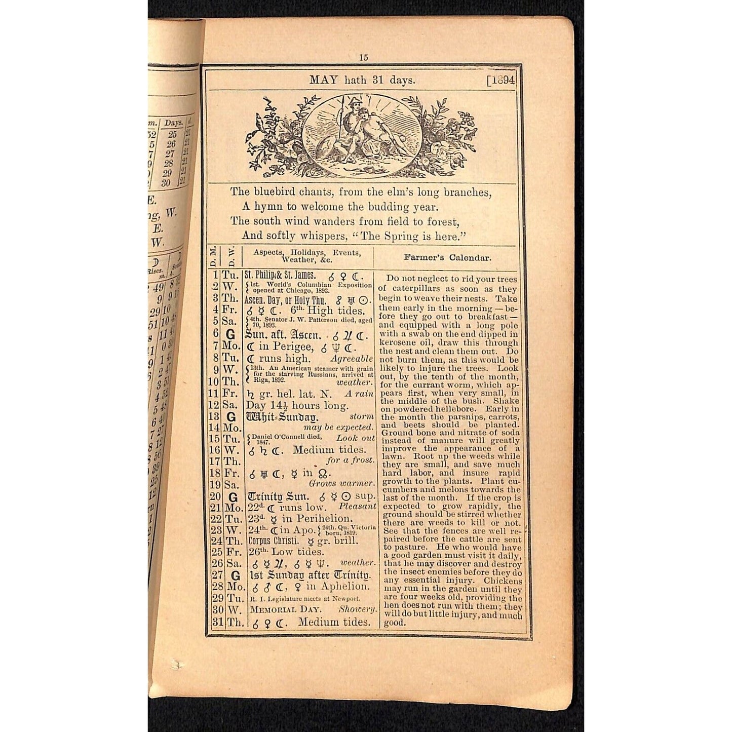 1894 Old Farmer's Almanac 48pp William Ware & Co., Boston / Columbia Bicycles Ad