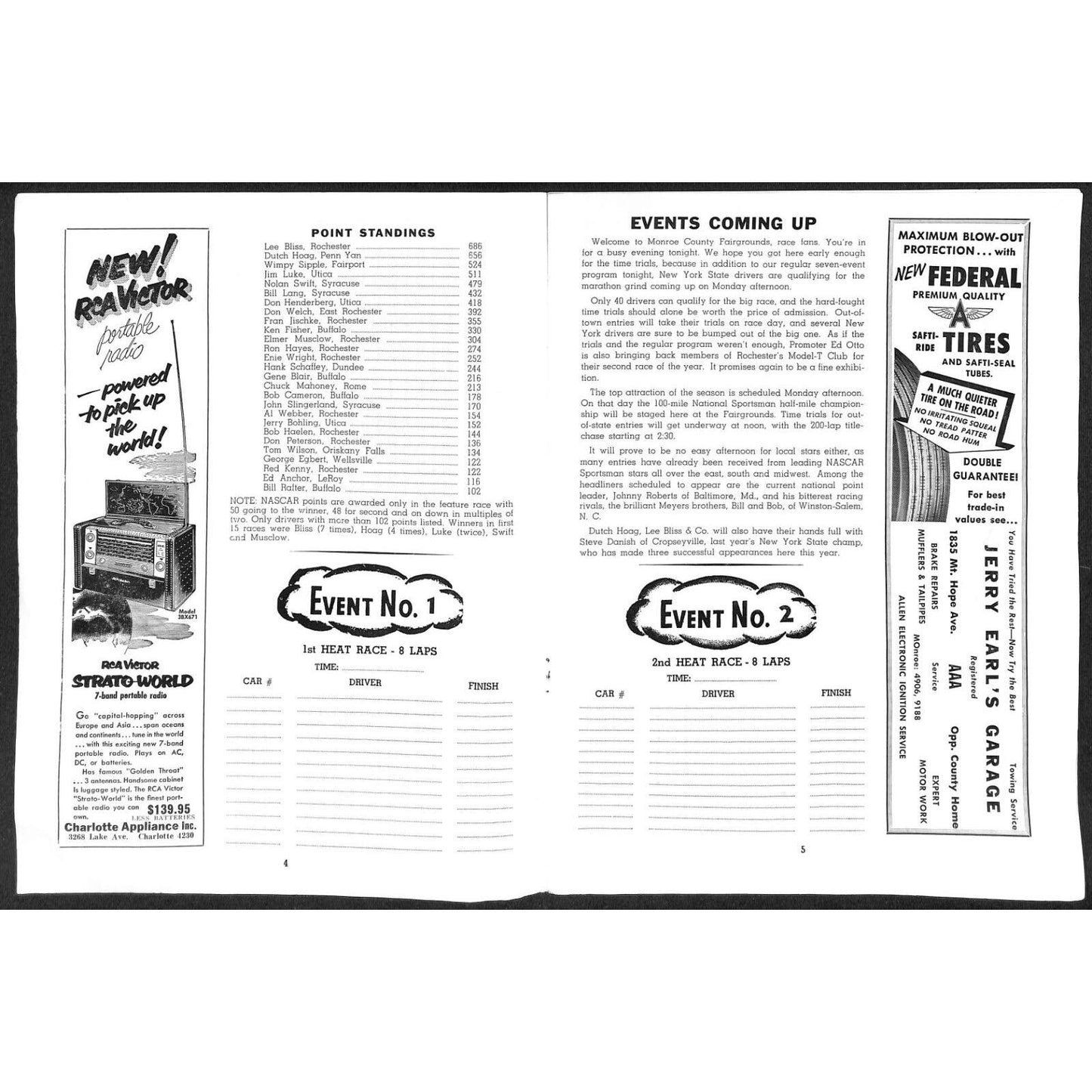 Monroe County Fairgrounds NASCAR News c1954 Auto Racing Program 8pp* Scarce