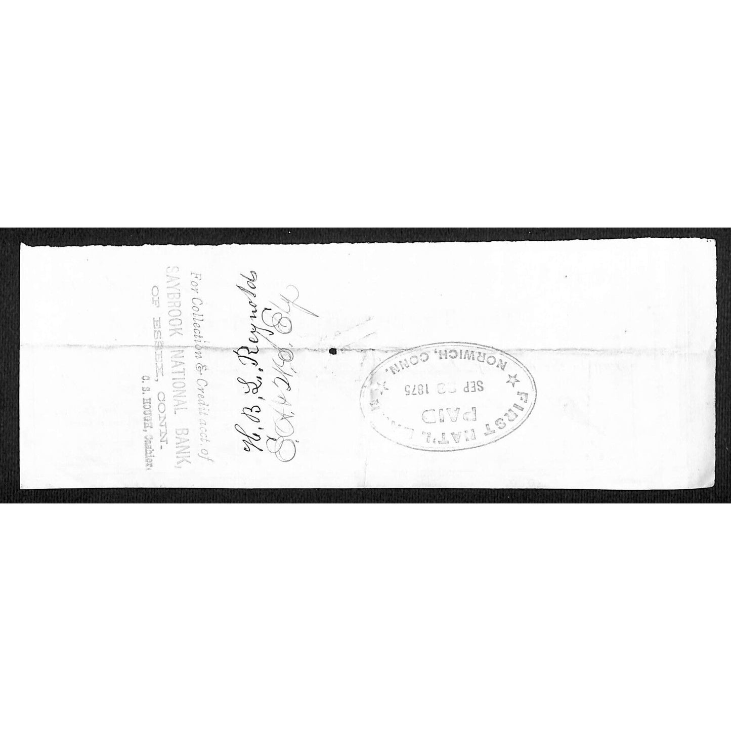 James A. Bill* 1875 Thames National Bank Lyme CT on Rev Stamp Check Stock (#13)