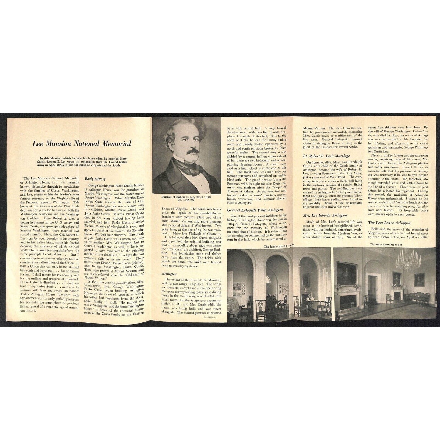 Lee Mansion National Memorial Arlington National Cemetery Brochure 1964 Reprint