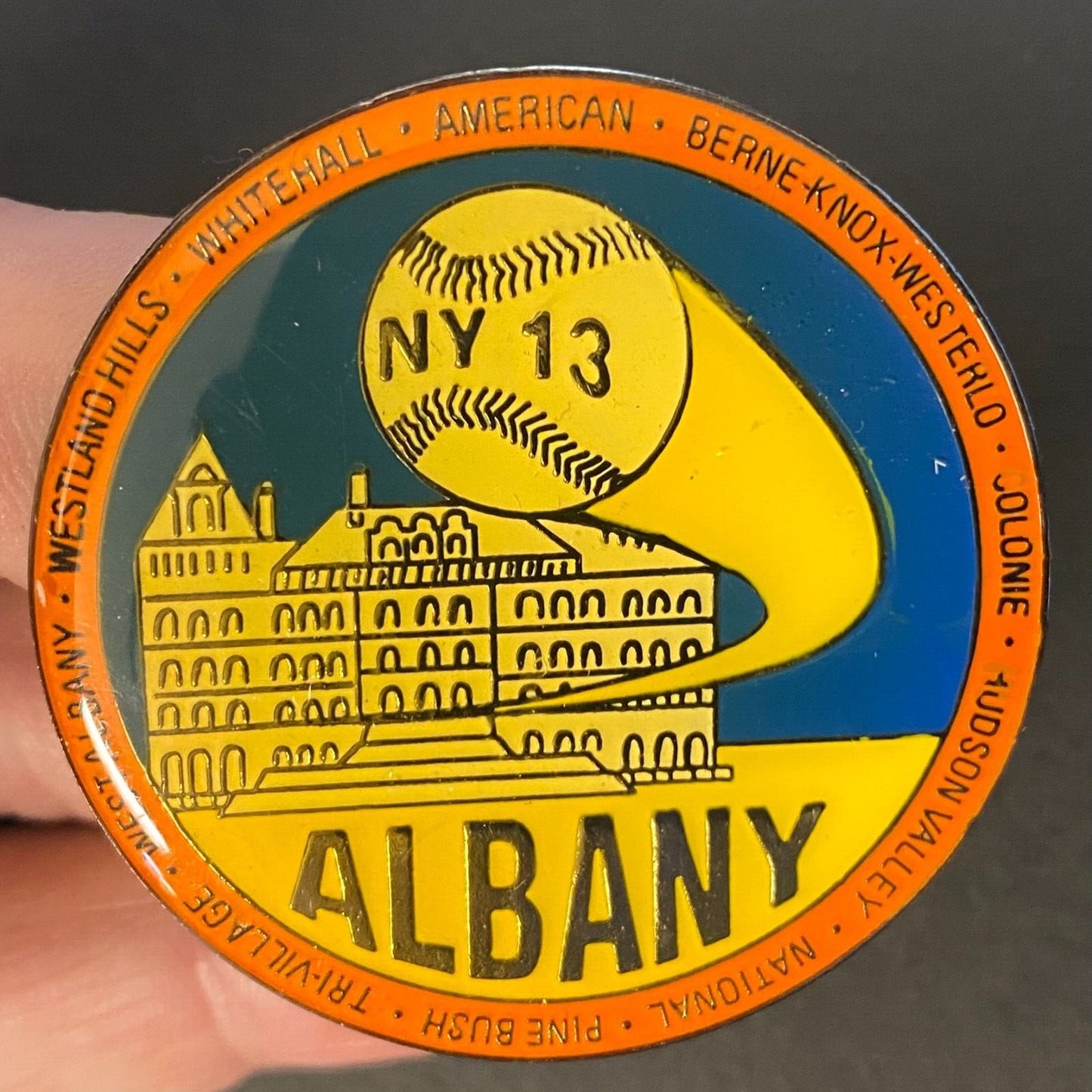 Albany "NY 13" Baseball Enameled 1 5/8" Pinback Lapel Pin
