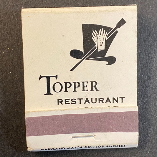 Bozeman, MT Topper Restaurant / Rambler Motel Full Matchbook c1965-73 Top Hat