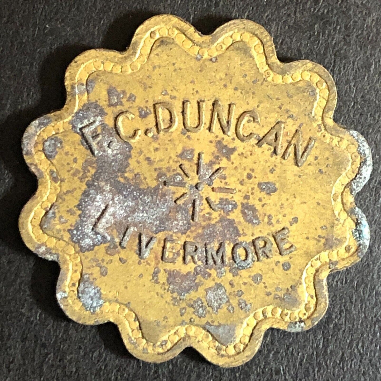 F.C. Duncan Livermore (CA) G/F 12 1/2¢ Trade Token 25.5mm Scarce - c1920's