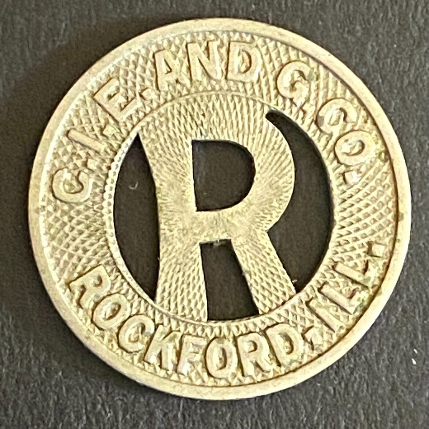 C.I.E. and G. Co. Rockford, IL G/F One City Fare Token 16mm VGC