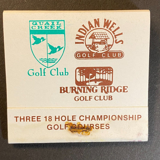Indian Wells / Quail Creek / Burning Ridge SC Golf Full Matchbook c1974-80's (#1