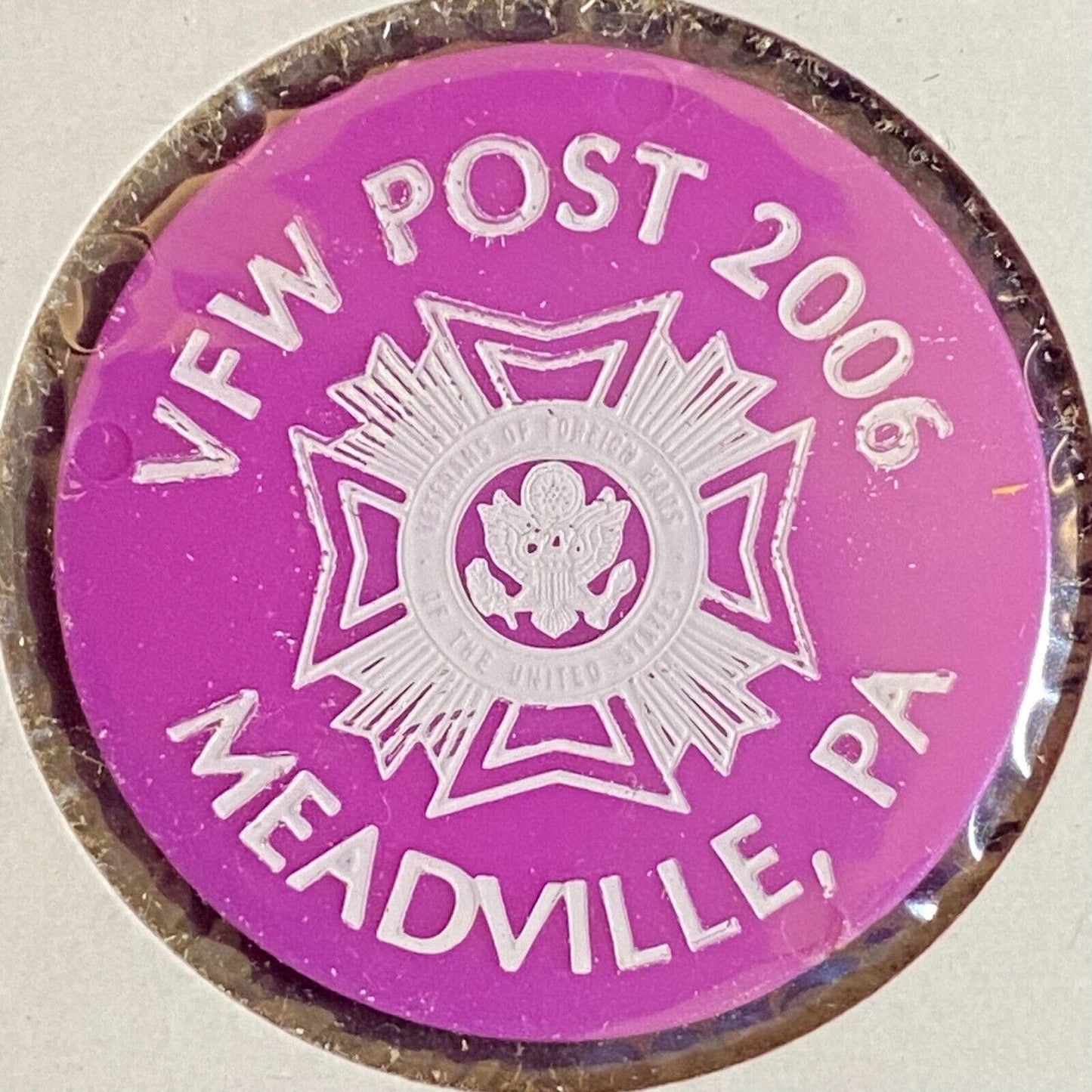 Meadville, PA VFW Post 2006 c1980's Plastic Token "$3.00 Drink"