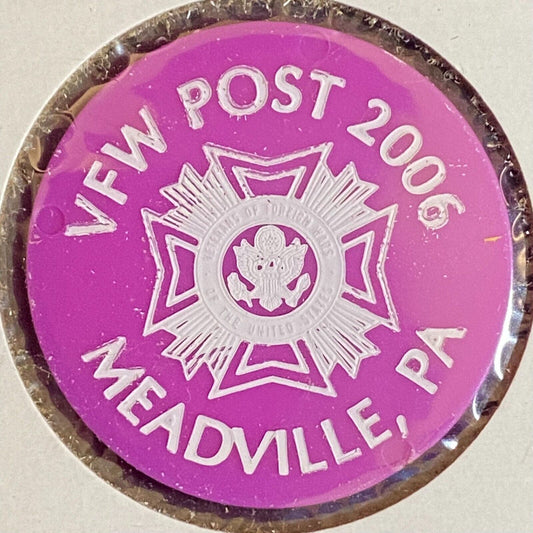 Meadville, PA VFW Post 2006 c1980's Plastic Token "$3.00 Drink"