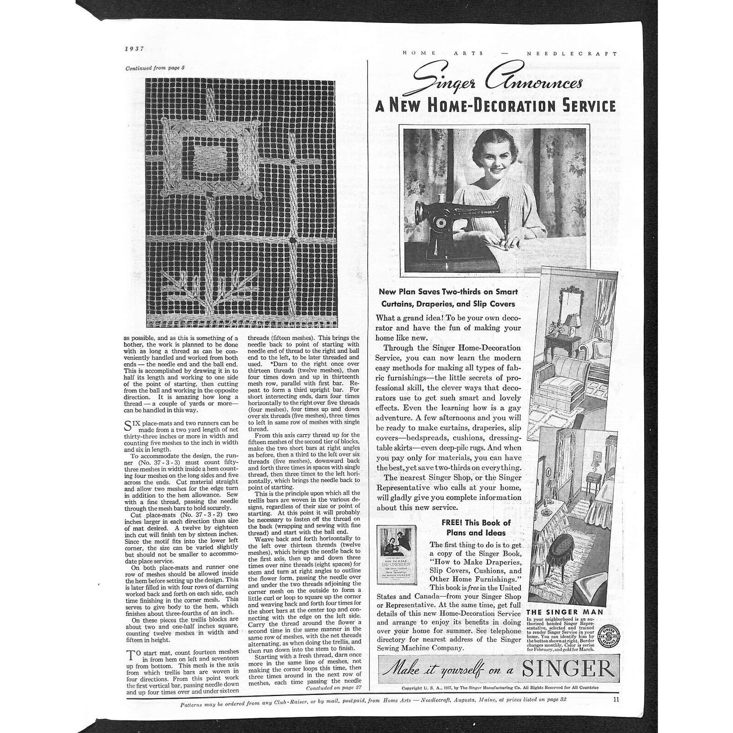 Home Arts Needlecraft Magazine March 1937 33pp Tons of Ads Good Condition