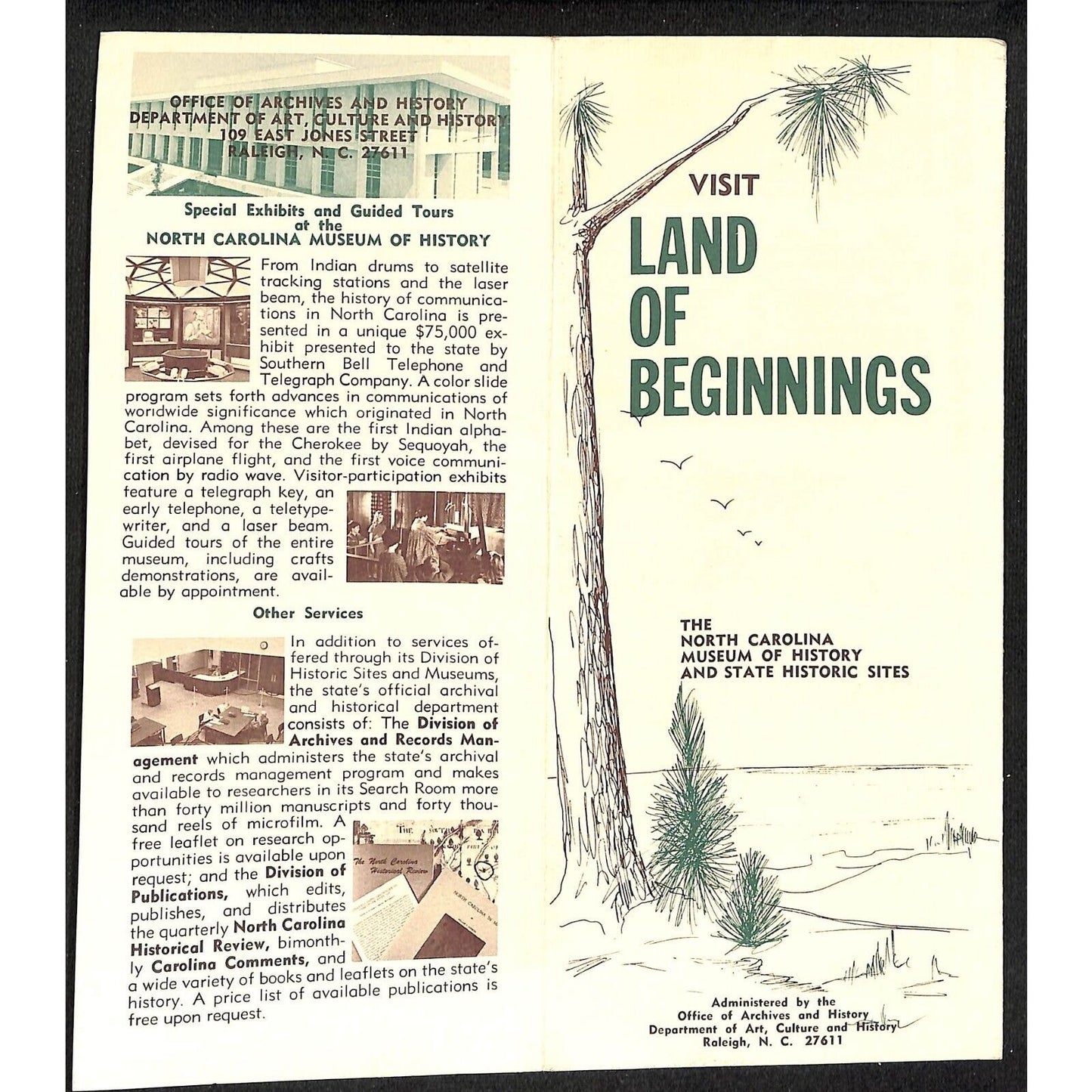 North Carolina Historic Sites c1970 Fold-Out Travel Brochure 15" x 18" VGC