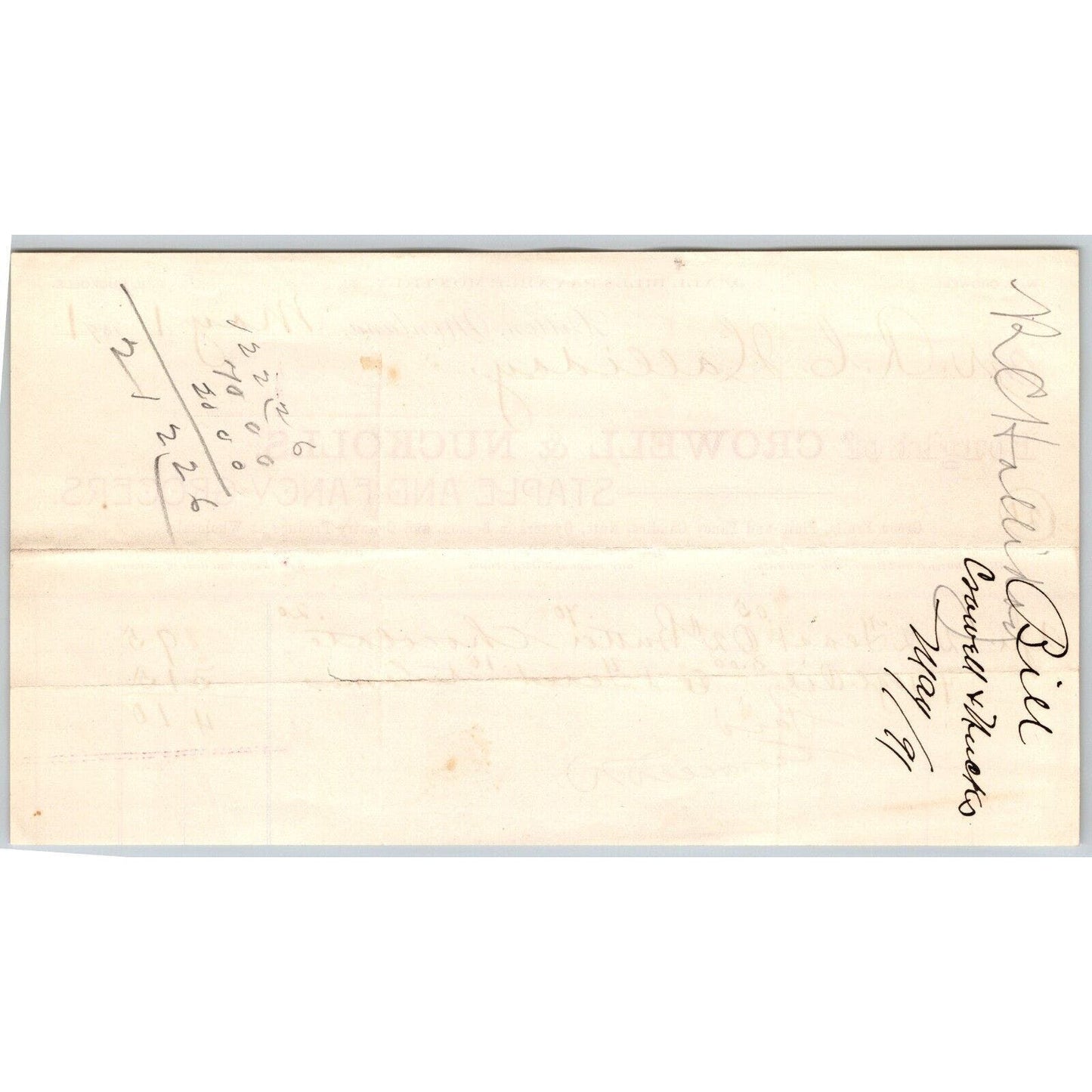 Dillon MT Crowell & Nuckolls Fancy Staple Grocers 18918 Billhead R.C. Halliday*