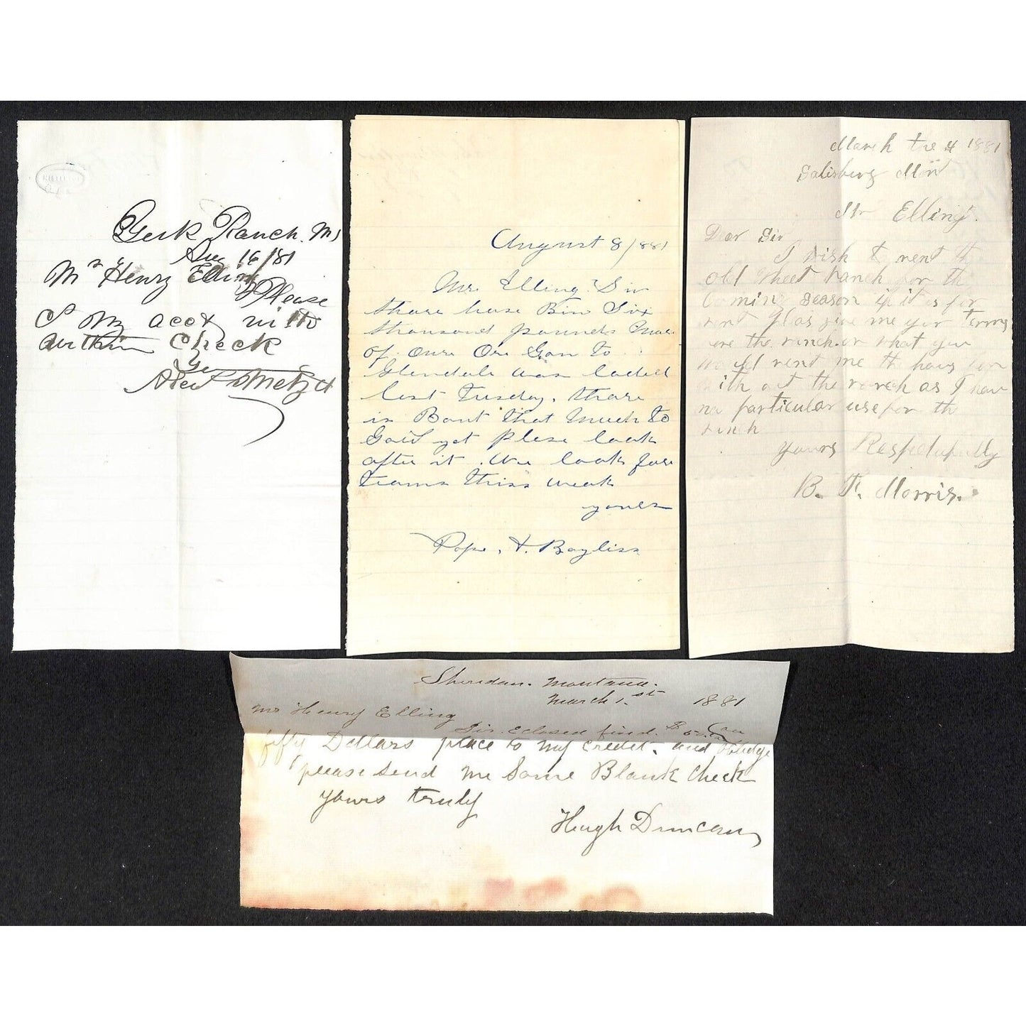 Henry Elling* Montana Group of 21 Mostly c1881 ALS & Notes to Henry Elling VGC