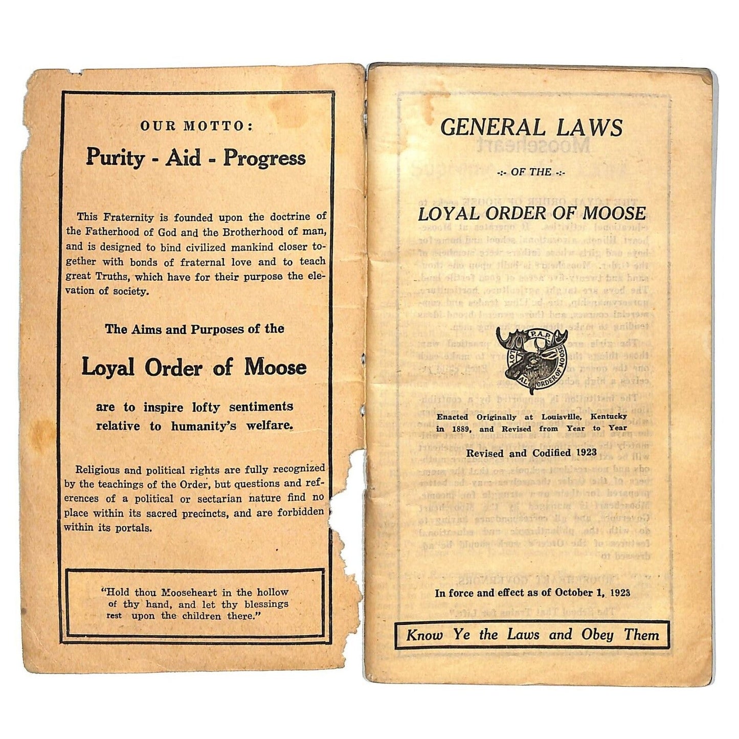 1923 General Law of the Loyal Oder of Moose 96pp